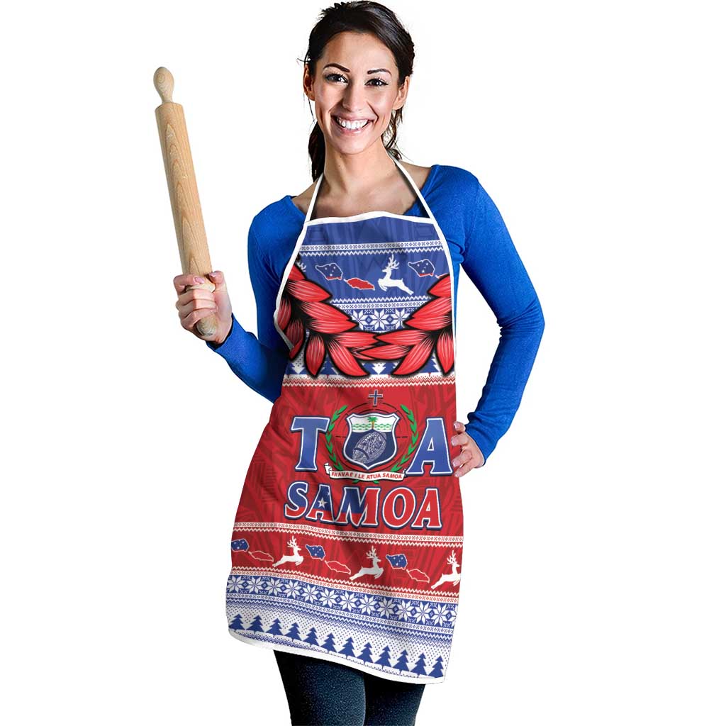 Toa Samoa Rugby Christmas Apron Ula Fala Samoan Pattern Red - Polynesian Pride