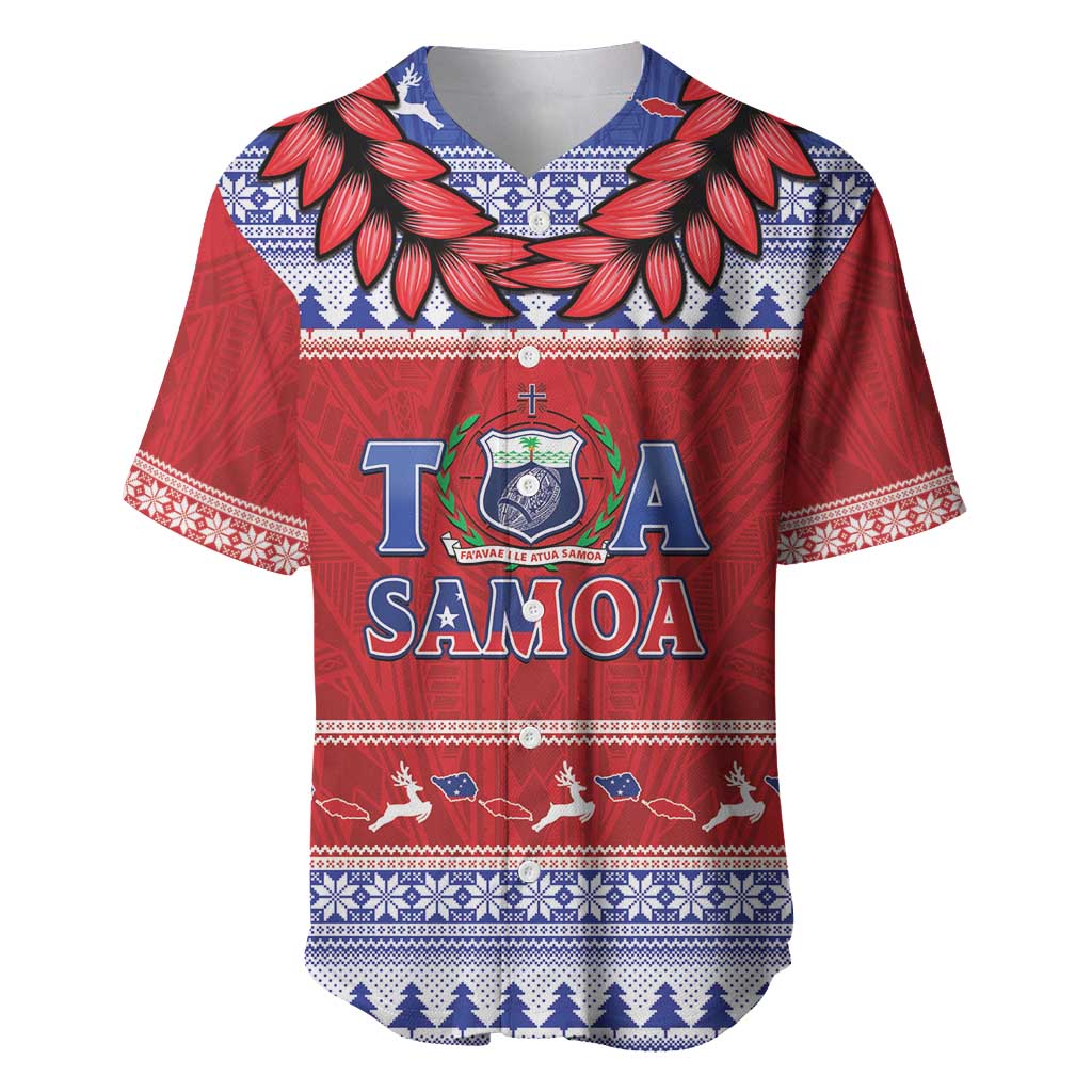 Personalised Toa Samoa Rugby Christmas Baseball Jersey Ula Fala Samoan Pattern Red - Polynesian Pride