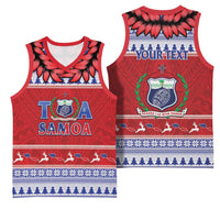 Personalised Toa Samoa Rugby Christmas Basketball Jersey Ula Fala Samoan Pattern Red - Polynesian Pride