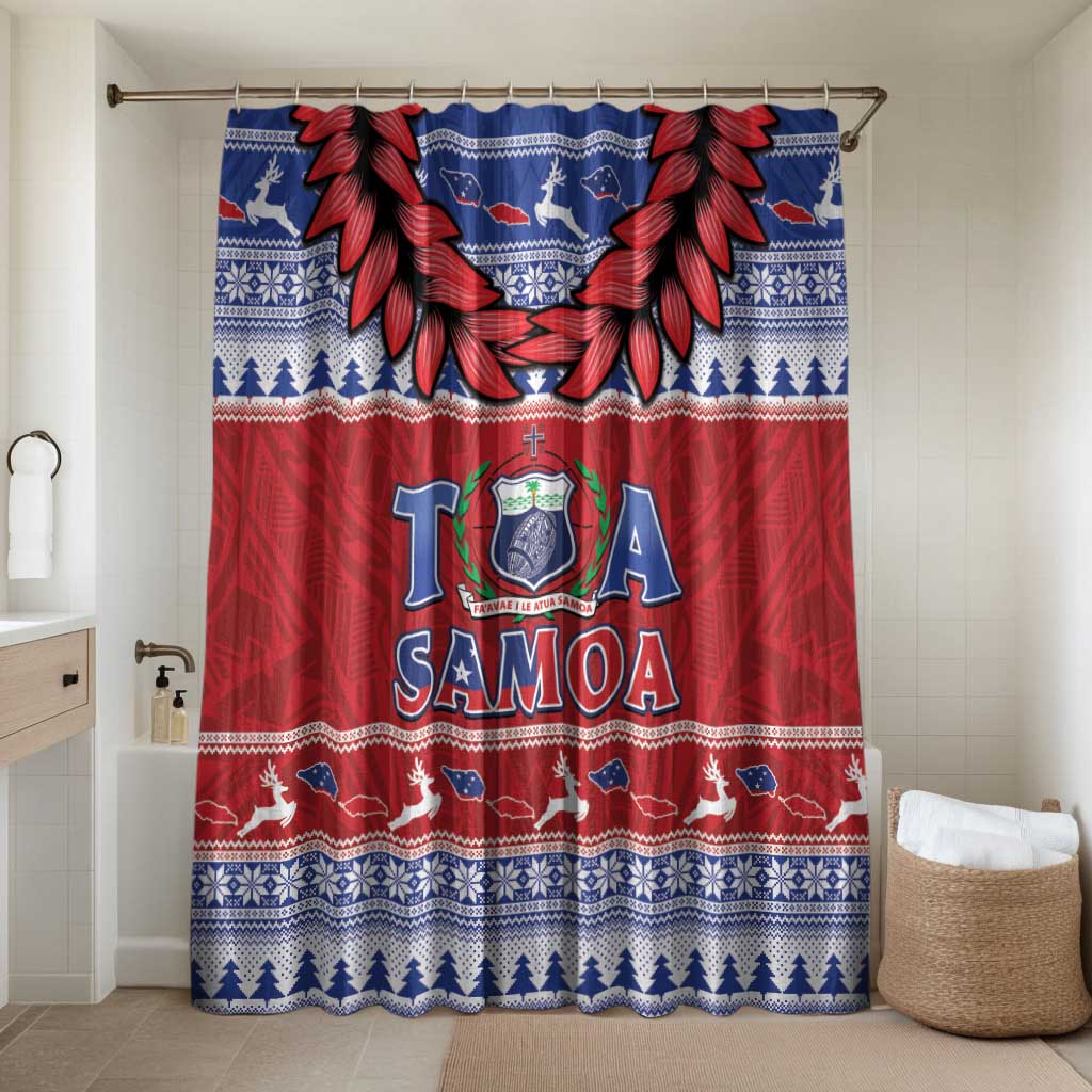 Toa Samoa Rugby Christmas Bathroom Set Ula Fala Samoan Pattern Red - Polynesian Pride