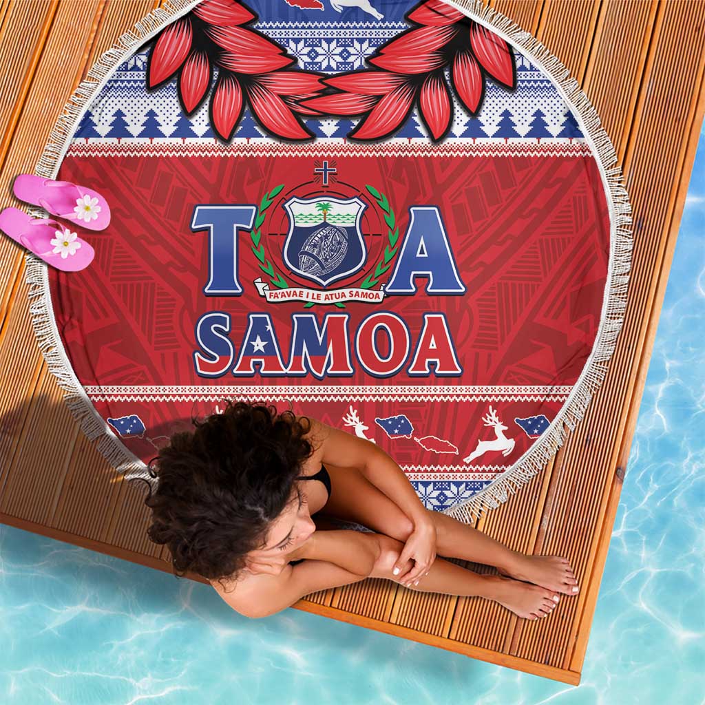 Toa Samoa Rugby Christmas Beach Blanket Ula Fala Samoan Pattern Red - Polynesian Pride