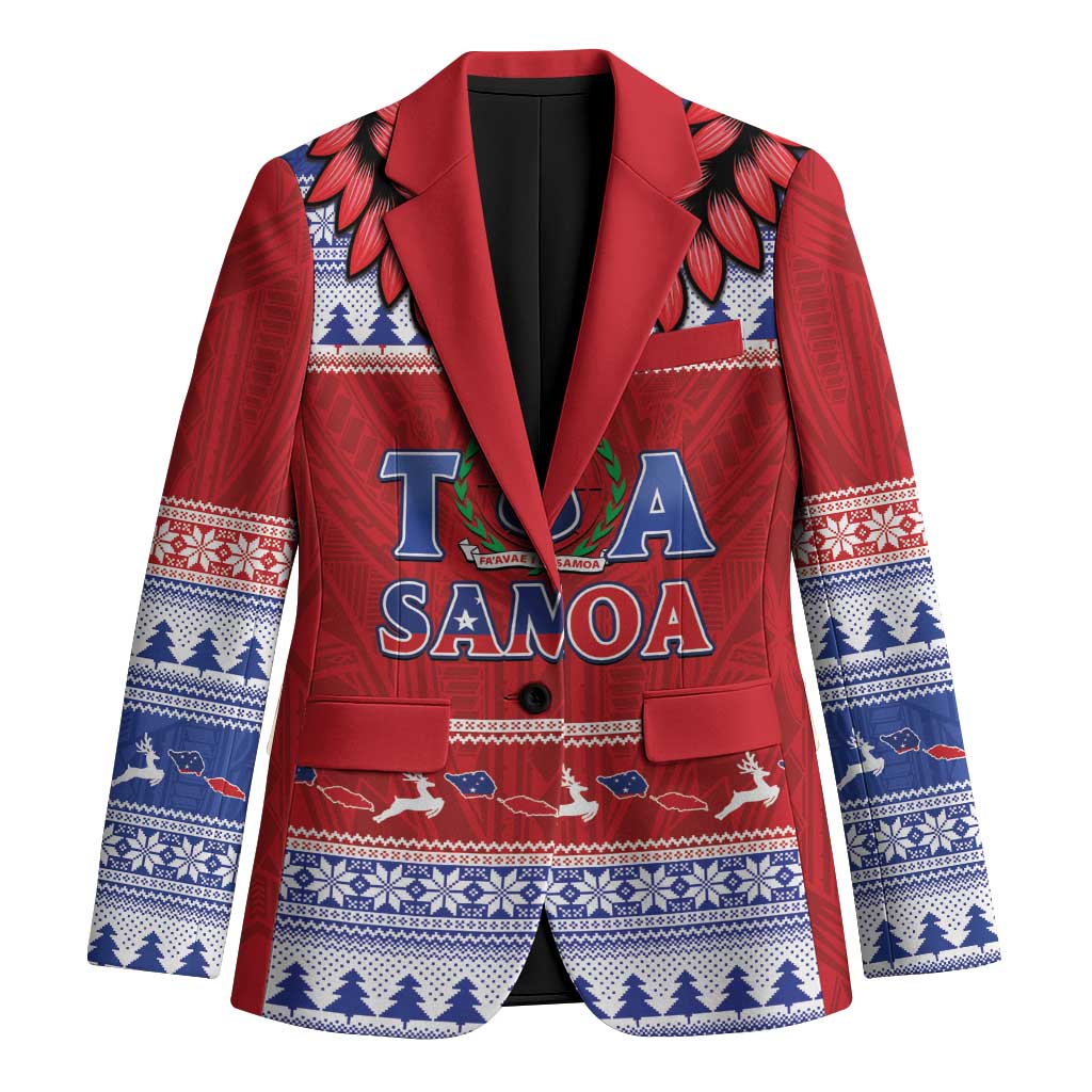 Personalised Toa Samoa Rugby Christmas Blazer Ula Fala Samoan Pattern Red - Polynesian Pride