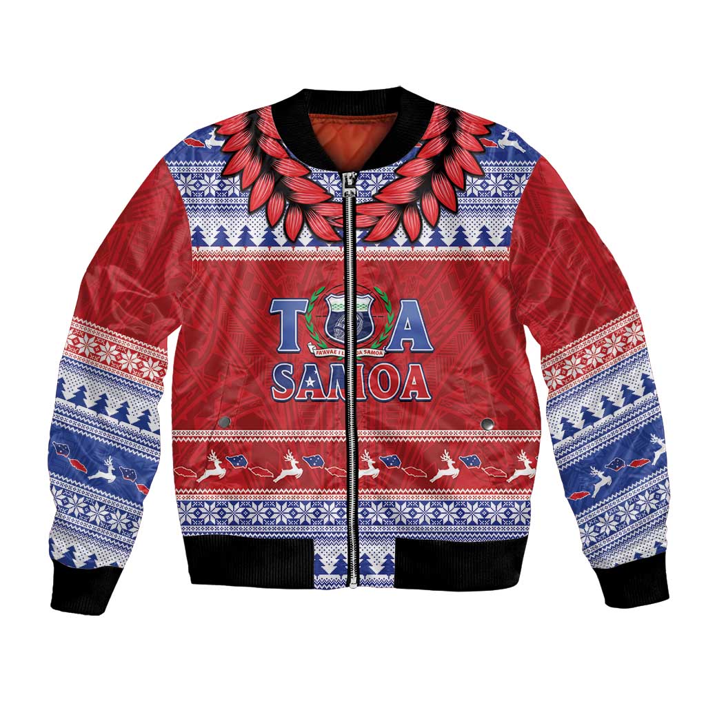 Personalised Toa Samoa Rugby Christmas Bomber Jacket Ula Fala Samoan Pattern Red - Polynesian Pride