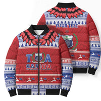 Personalised Toa Samoa Rugby Christmas Bomber Puffer Jacket Ula Fala Samoan Pattern Red - Polynesian Pride