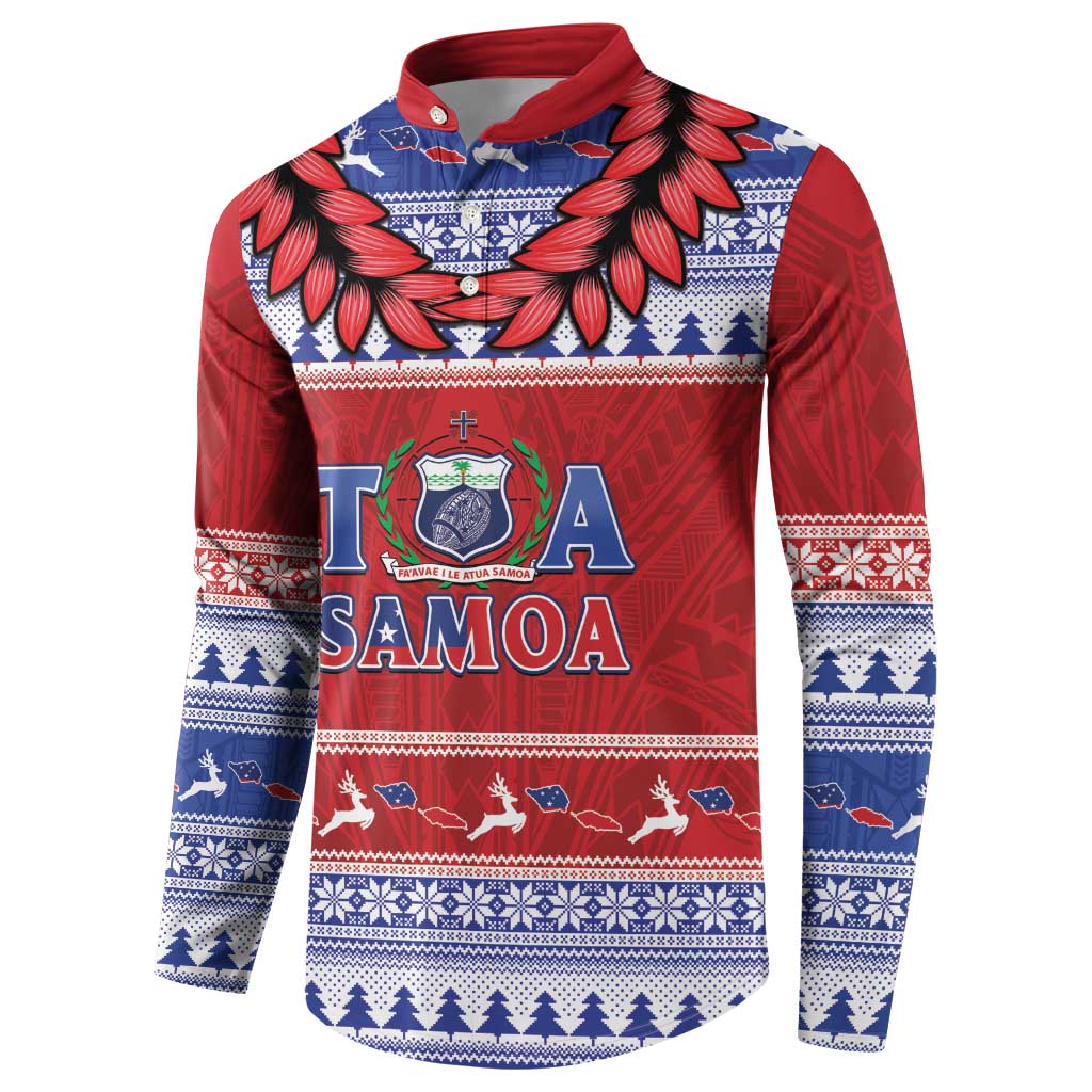 Personalised Toa Samoa Rugby Christmas Button Sweatshirt Ula Fala Samoan Pattern Red - Polynesian Pride