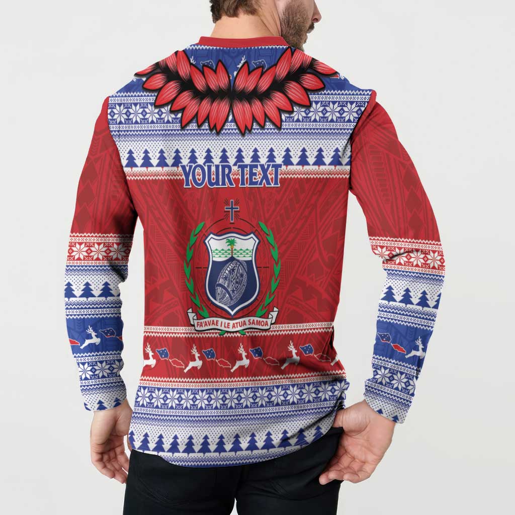 Personalised Toa Samoa Rugby Christmas Button Sweatshirt Ula Fala Samoan Pattern Red - Polynesian Pride