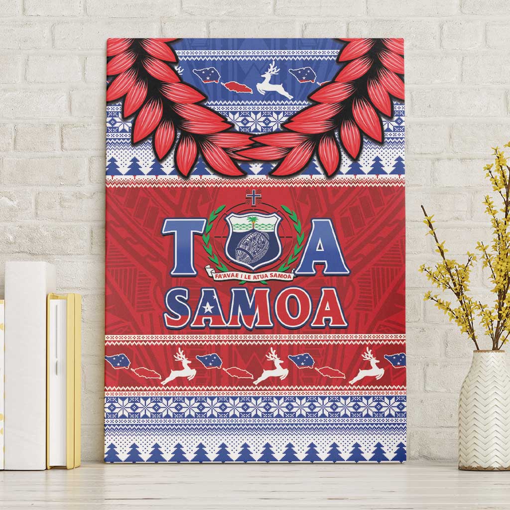 Toa Samoa Rugby Christmas Canvas Wall Art Ula Fala Samoan Pattern Red - Polynesian Pride