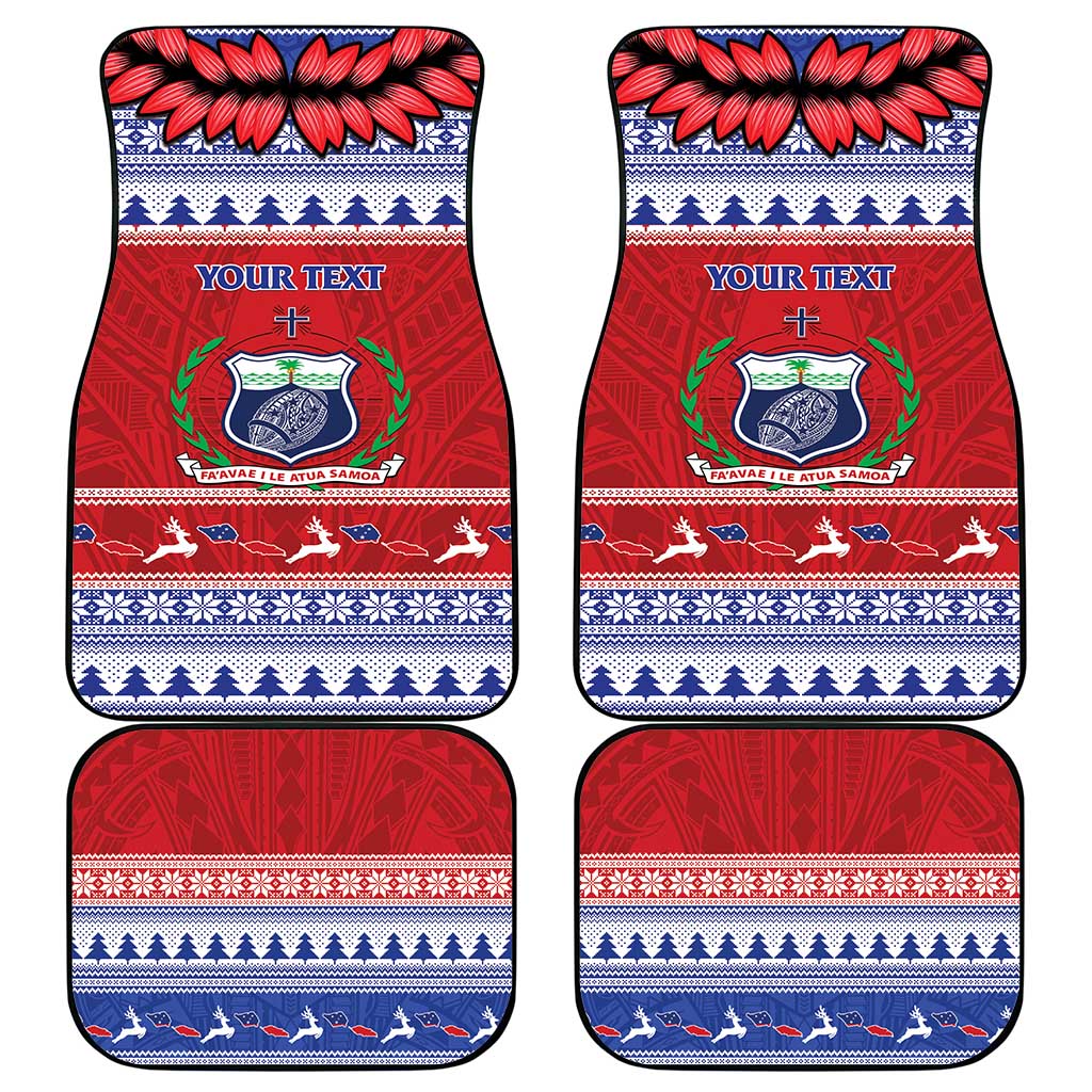 Personalised Toa Samoa Rugby Christmas Car Mats Ula Fala Samoan Pattern Red - Polynesian Pride