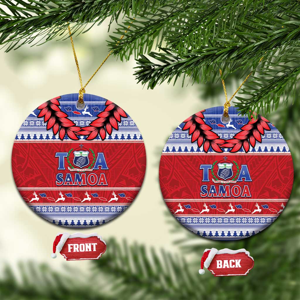 Toa Samoa Rugby Christmas Ceramic Ornament Ula Fala Samoan Pattern Red - Polynesian Pride