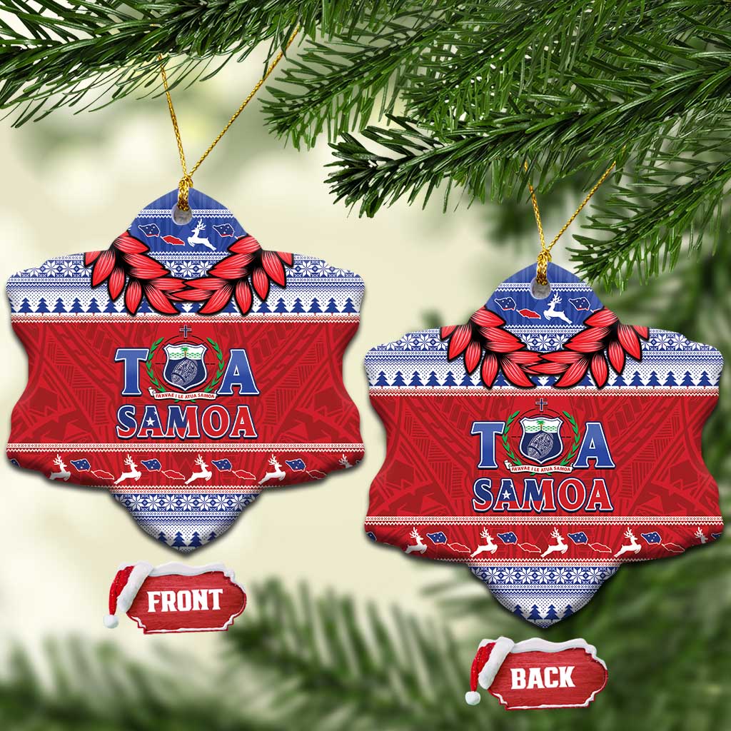Toa Samoa Rugby Christmas Ceramic Ornament Ula Fala Samoan Pattern Red - Polynesian Pride