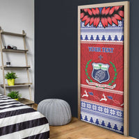 Personalised Toa Samoa Rugby Christmas Door Cover Ula Fala Samoan Pattern Red - Polynesian Pride
