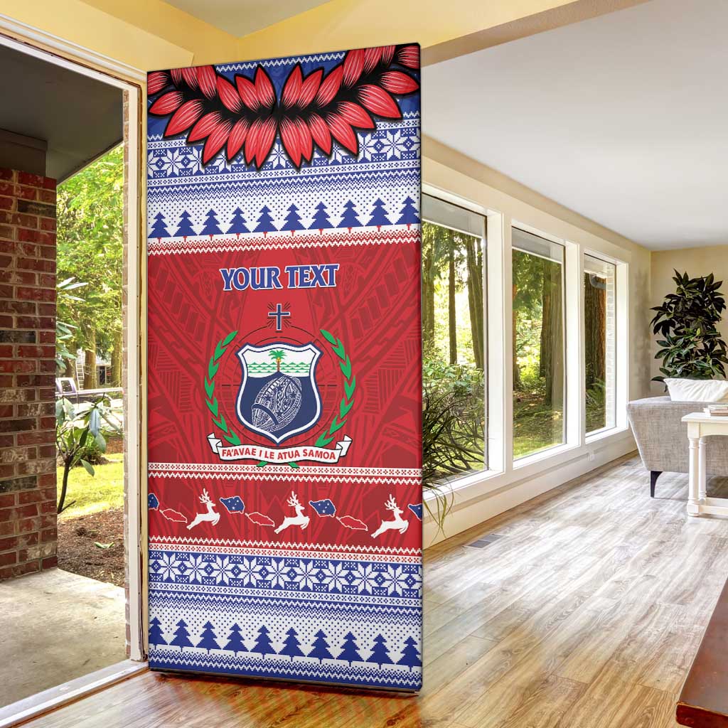 Personalised Toa Samoa Rugby Christmas Door Cover Ula Fala Samoan Pattern Red - Polynesian Pride