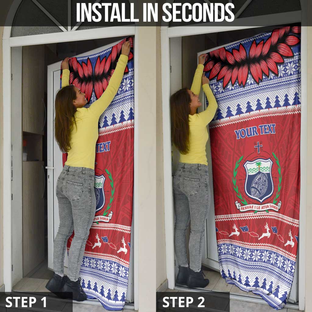Personalised Toa Samoa Rugby Christmas Door Cover Ula Fala Samoan Pattern Red - Polynesian Pride