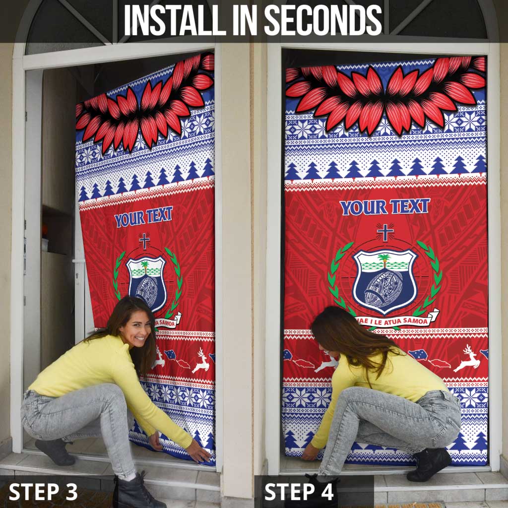 Personalised Toa Samoa Rugby Christmas Door Cover Ula Fala Samoan Pattern Red - Polynesian Pride