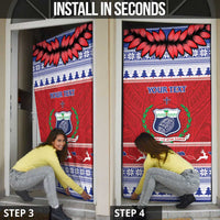 Personalised Toa Samoa Rugby Christmas Door Cover Ula Fala Samoan Pattern Red - Polynesian Pride