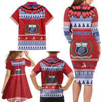 Personalised Toa Samoa Rugby Christmas Family Matching Long Sleeve Bodycon Dress and Hawaiian Shirt Ula Fala Samoan Pattern Red - Polynesian Pride