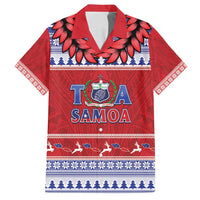 Personalised Toa Samoa Rugby Christmas Family Matching Long Sleeve Bodycon Dress and Hawaiian Shirt Ula Fala Samoan Pattern Red - Polynesian Pride