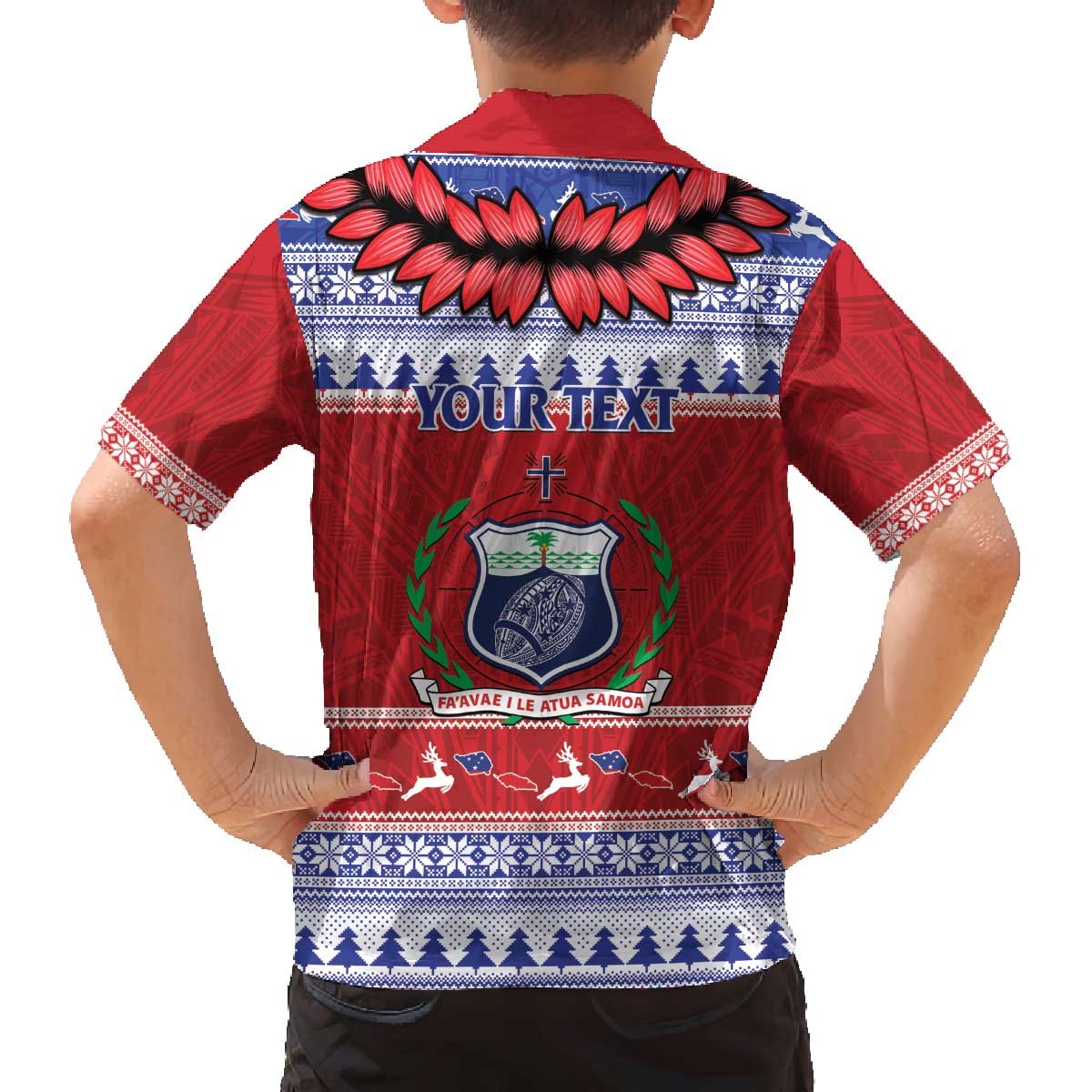 Personalised Toa Samoa Rugby Christmas Family Matching Off The Shoulder Long Sleeve Dress and Hawaiian Shirt Ula Fala Samoan Pattern Red - Polynesian Pride