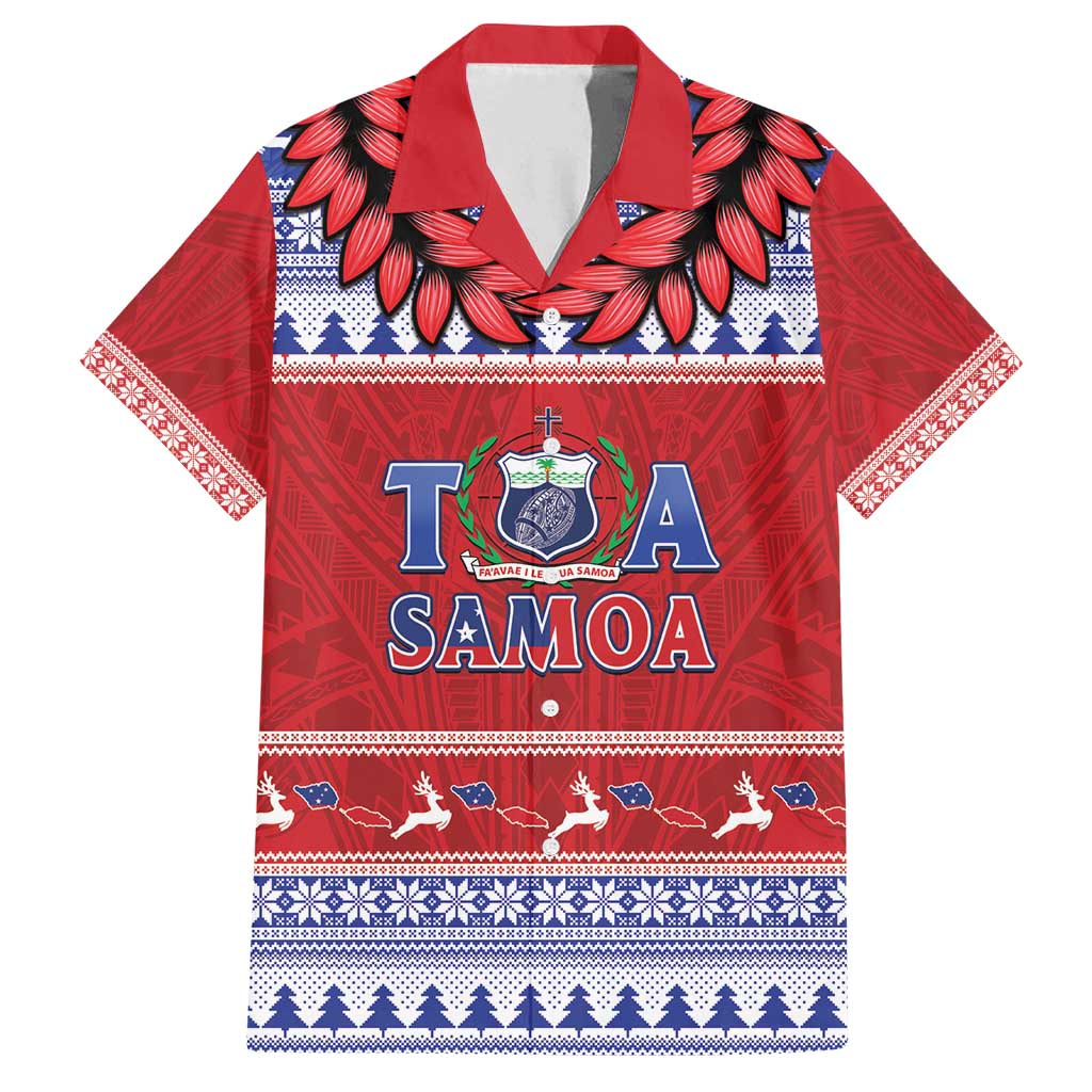 Personalised Toa Samoa Rugby Christmas Family Matching Puletasi and Hawaiian Shirt Ula Fala Samoan Pattern Red - Polynesian Pride