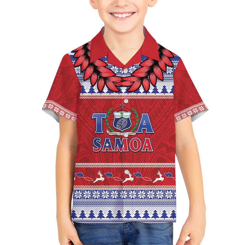 Personalised Toa Samoa Rugby Christmas Family Matching Puletasi and Hawaiian Shirt Ula Fala Samoan Pattern Red - Polynesian Pride