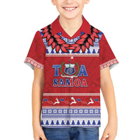 Personalised Toa Samoa Rugby Christmas Family Matching Short Sleeve Bodycon Dress and Hawaiian Shirt Ula Fala Samoan Pattern Red - Polynesian Pride