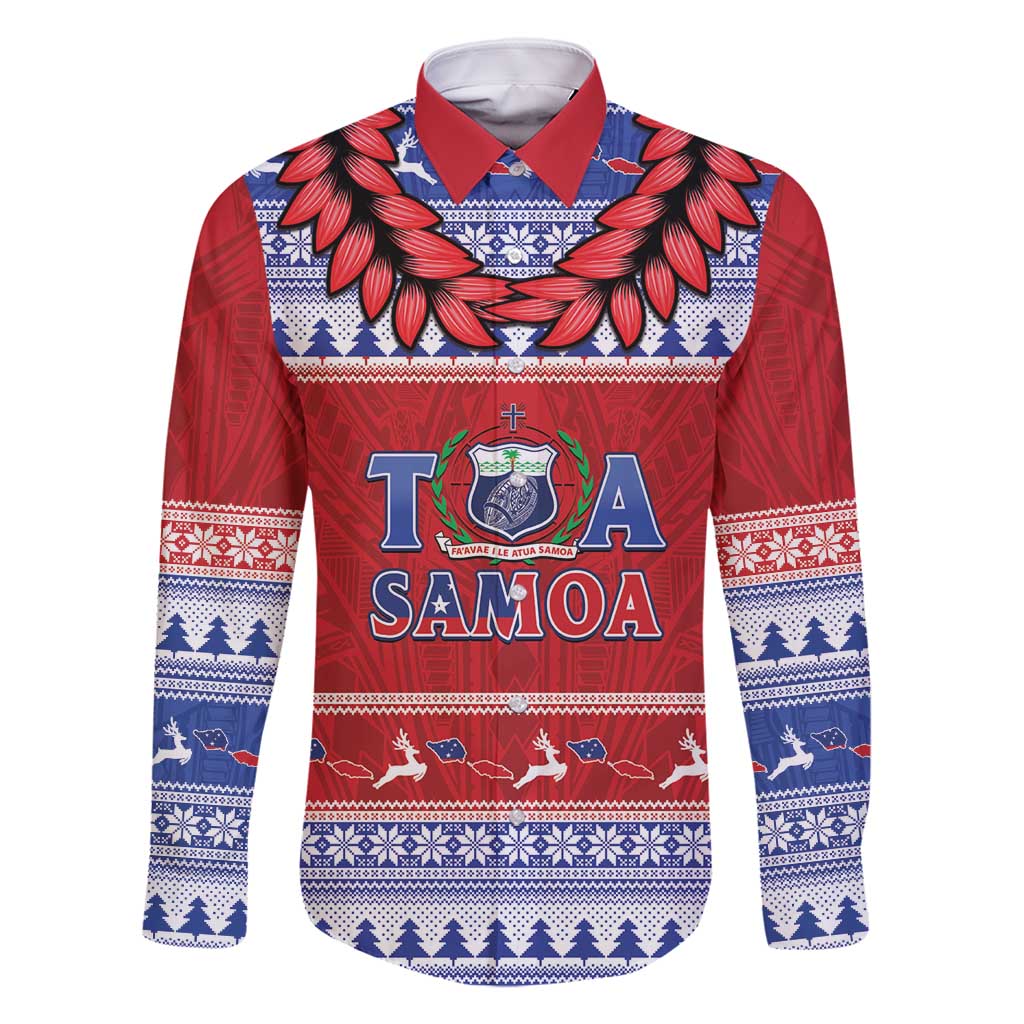 Personalised Toa Samoa Rugby Christmas Family Matching Tank Maxi Dress and Hawaiian Shirt Ula Fala Samoan Pattern Red - Polynesian Pride
