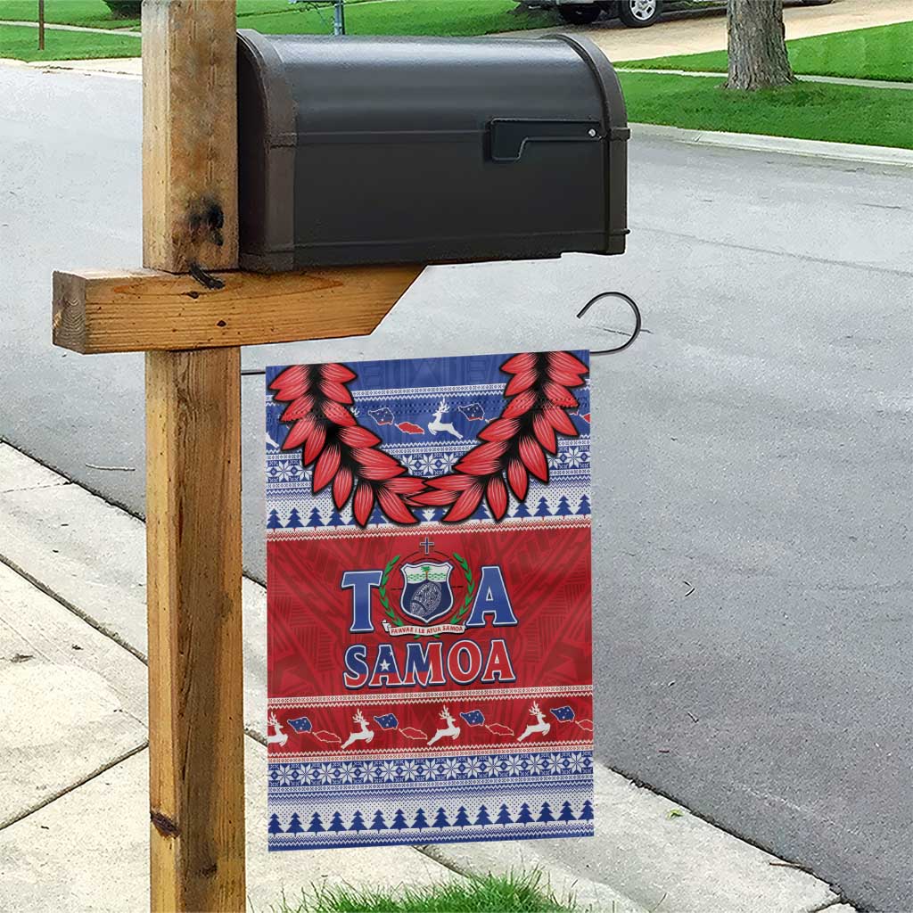 Toa Samoa Rugby Christmas Garden Flag Ula Fala Samoan Pattern Red - Polynesian Pride