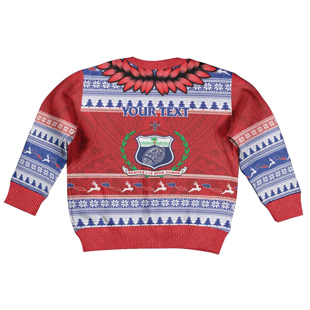 Personalised Toa Samoa Rugby Christmas Kid Ugly Christmas Sweater Ula Fala Samoan Pattern Red - Polynesian Pride