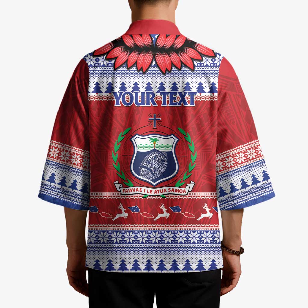 Personalised Toa Samoa Rugby Christmas Kimono Ula Fala Samoan Pattern Red - Polynesian Pride