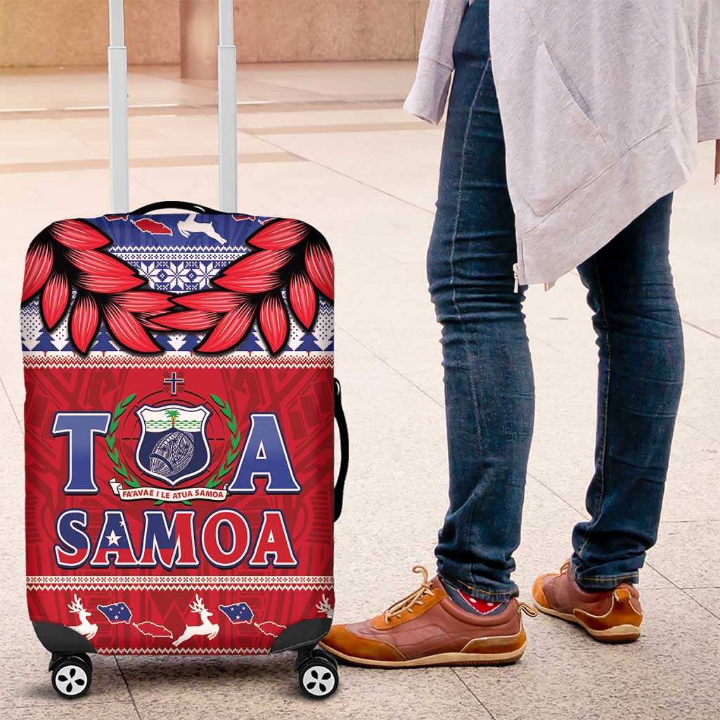 Toa Samoa Rugby Christmas Luggage Cover Ula Fala Samoan Pattern Red - Polynesian Pride