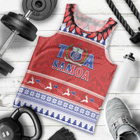 Personalised Toa Samoa Rugby Christmas Men Tank Top Ula Fala Samoan Pattern Red - Polynesian Pride