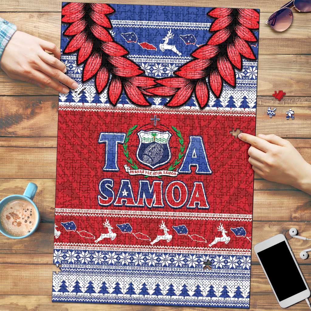 Toa Samoa Rugby Christmas Puzzle Ula Fala Samoan Pattern Red - Polynesian Pride