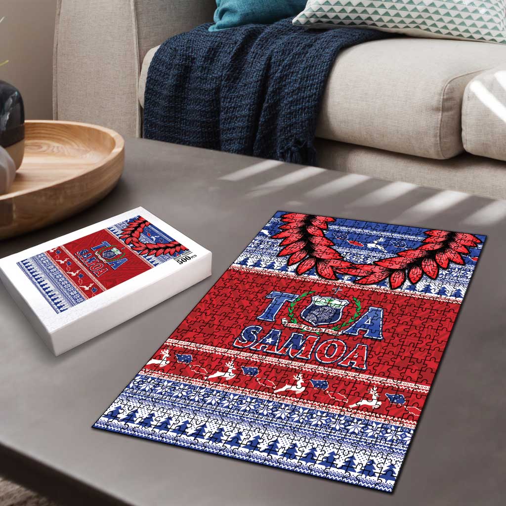 Toa Samoa Rugby Christmas Puzzle Ula Fala Samoan Pattern Red - Polynesian Pride