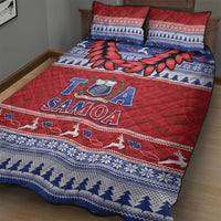 Toa Samoa Rugby Christmas Quilt Bed Set Ula Fala Samoan Pattern Red - Polynesian Pride