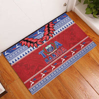 Toa Samoa Rugby Christmas Rubber Doormat Ula Fala Samoan Pattern Red - Polynesian Pride