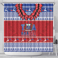 Toa Samoa Rugby Christmas Shower Curtain Ula Fala Samoan Pattern Red - Polynesian Pride