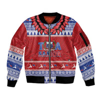Personalised Toa Samoa Rugby Christmas Sleeve Zip Bomber Jacket Ula Fala Samoan Pattern Red - Polynesian Pride