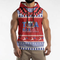 Personalised Toa Samoa Rugby Christmas Sleeveless Hoodie Ula Fala Samoan Pattern Red - Polynesian Pride