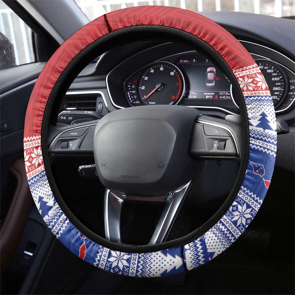 Toa Samoa Rugby Christmas Steering Wheel Cover Ula Fala Samoan Pattern Red - Polynesian Pride