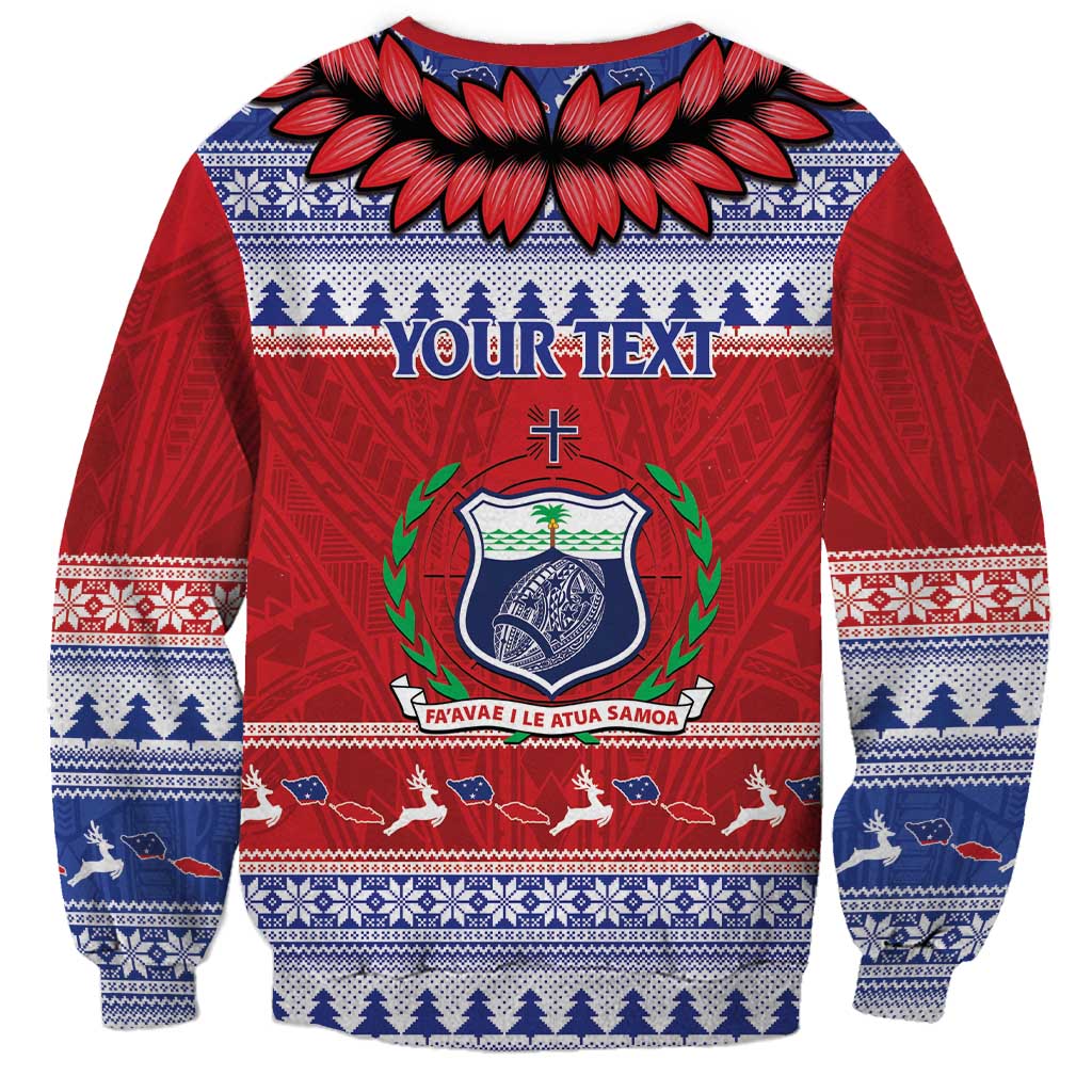 Personalised Toa Samoa Rugby Christmas Sweatshirt Ula Fala Samoan Pattern Red - Polynesian Pride