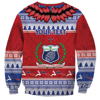 Personalised Toa Samoa Rugby Christmas Sweatshirt Ula Fala Samoan Pattern Red - Polynesian Pride