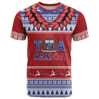 Personalised Toa Samoa Rugby Christmas T Shirt Ula Fala Samoan Pattern Red - Polynesian Pride