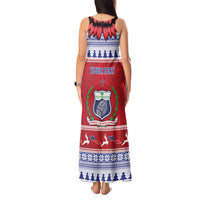 Personalised Toa Samoa Rugby Christmas Tank Maxi Dress Ula Fala Samoan Pattern Red - Polynesian Pride