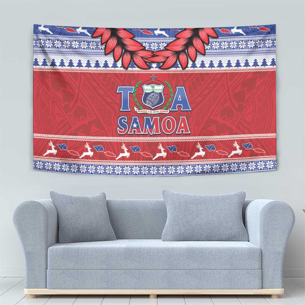 Toa Samoa Rugby Christmas Tapestry Ula Fala Samoan Pattern Red - Polynesian Pride