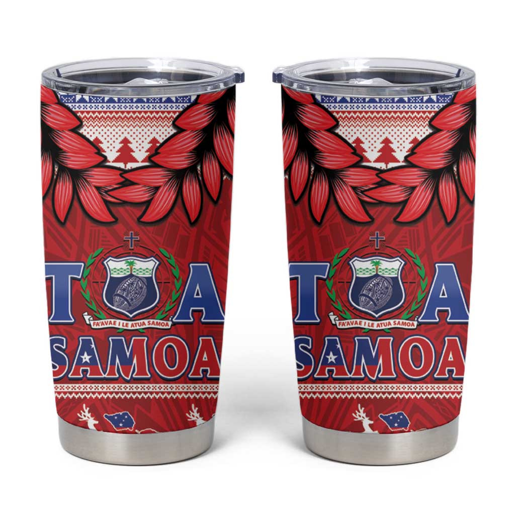 Toa Samoa Rugby Christmas Tumbler Cup Ula Fala Samoan Pattern Red - Polynesian Pride