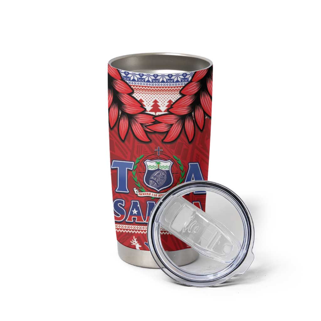 Toa Samoa Rugby Christmas Tumbler Cup Ula Fala Samoan Pattern Red - Polynesian Pride