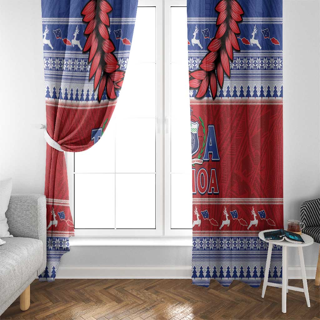 Toa Samoa Rugby Christmas Window Curtain Ula Fala Samoan Pattern Red - Polynesian Pride