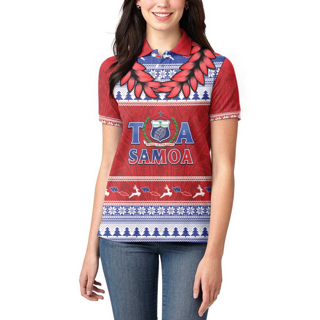 Personalised Toa Samoa Rugby Christmas Women Polo Shirt Ula Fala Samoan Pattern Red - Polynesian Pride
