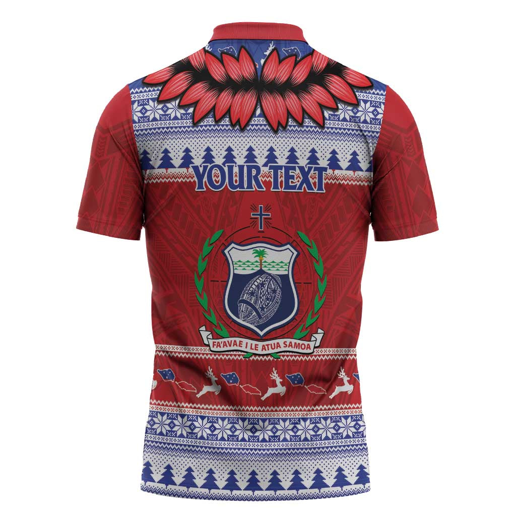 Personalised Toa Samoa Rugby Christmas Zipper Polo Shirt Ula Fala Samoan Pattern Red - Polynesian Pride