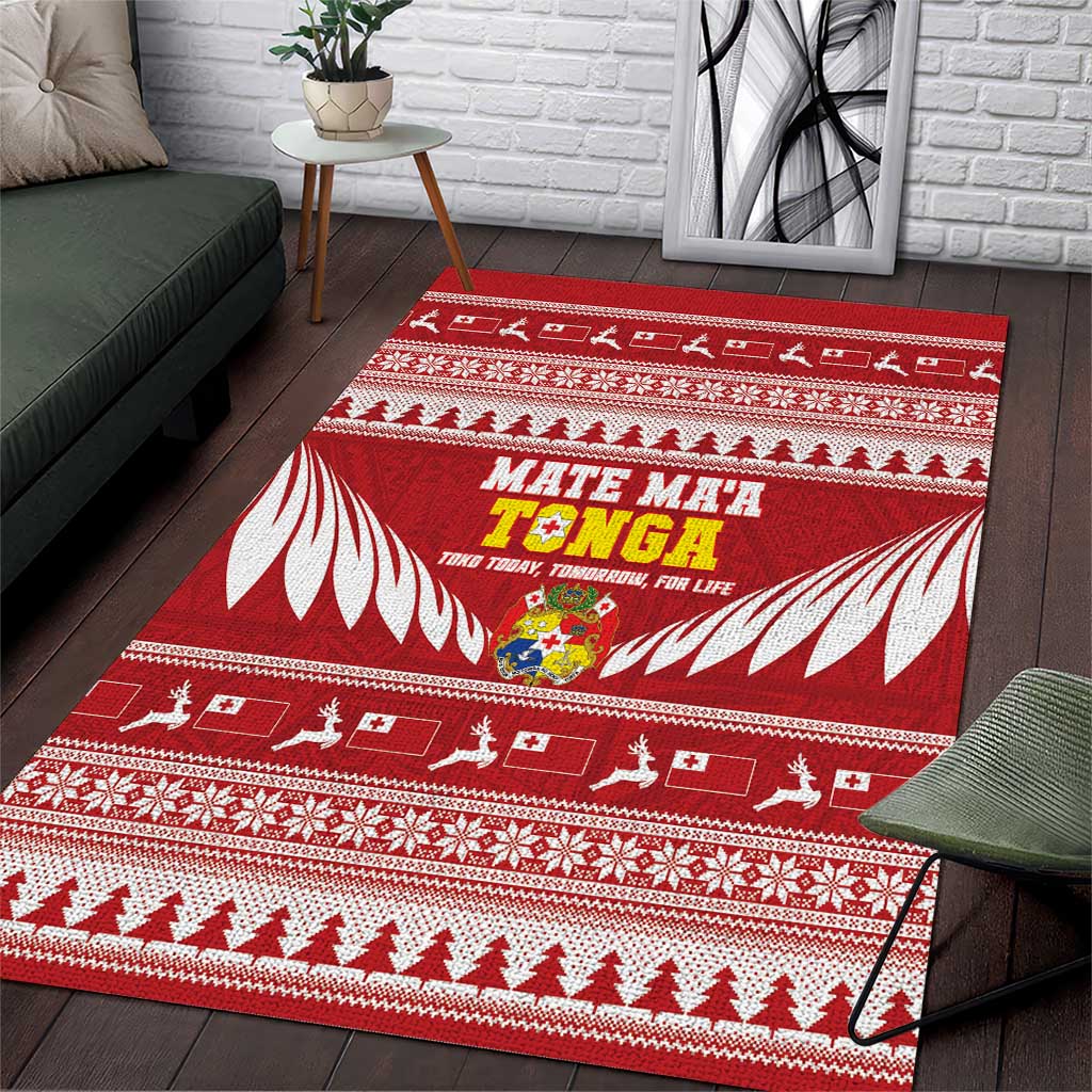 Tonga Rugby Christmas Area Rug Mate Maa Tonga Ngatu Pattern - Polynesian Pride